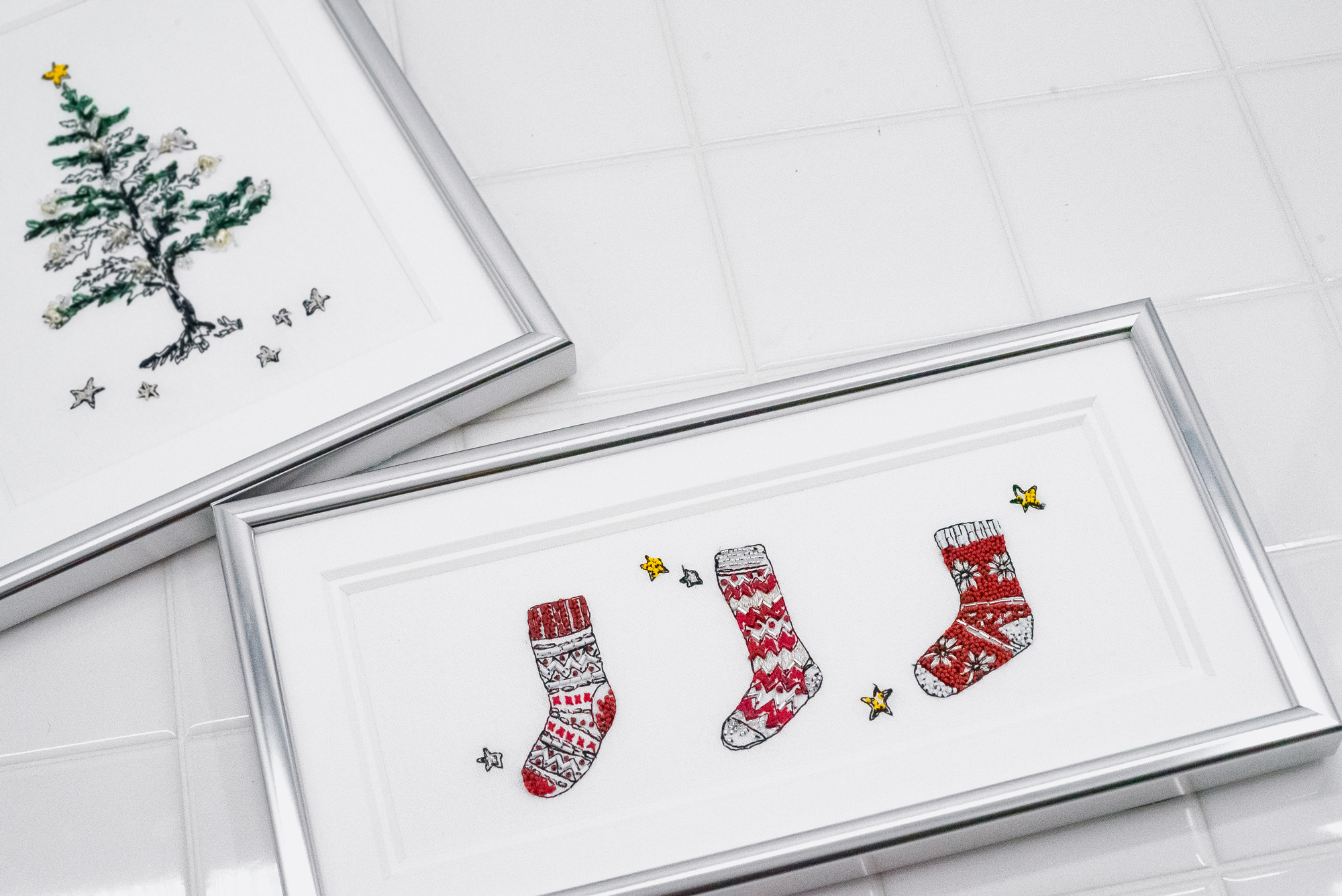 クリスマス靴下の刺繍