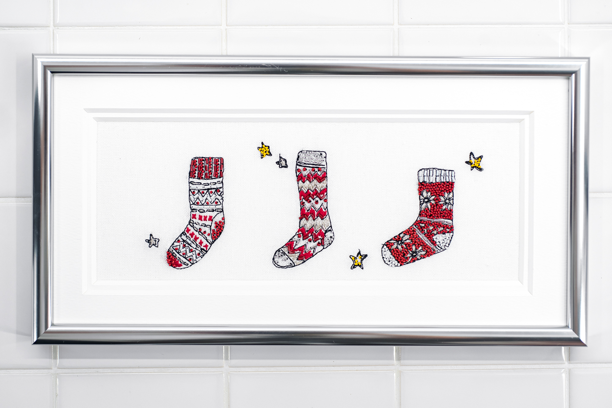 クリスマスの靴下の刺繍